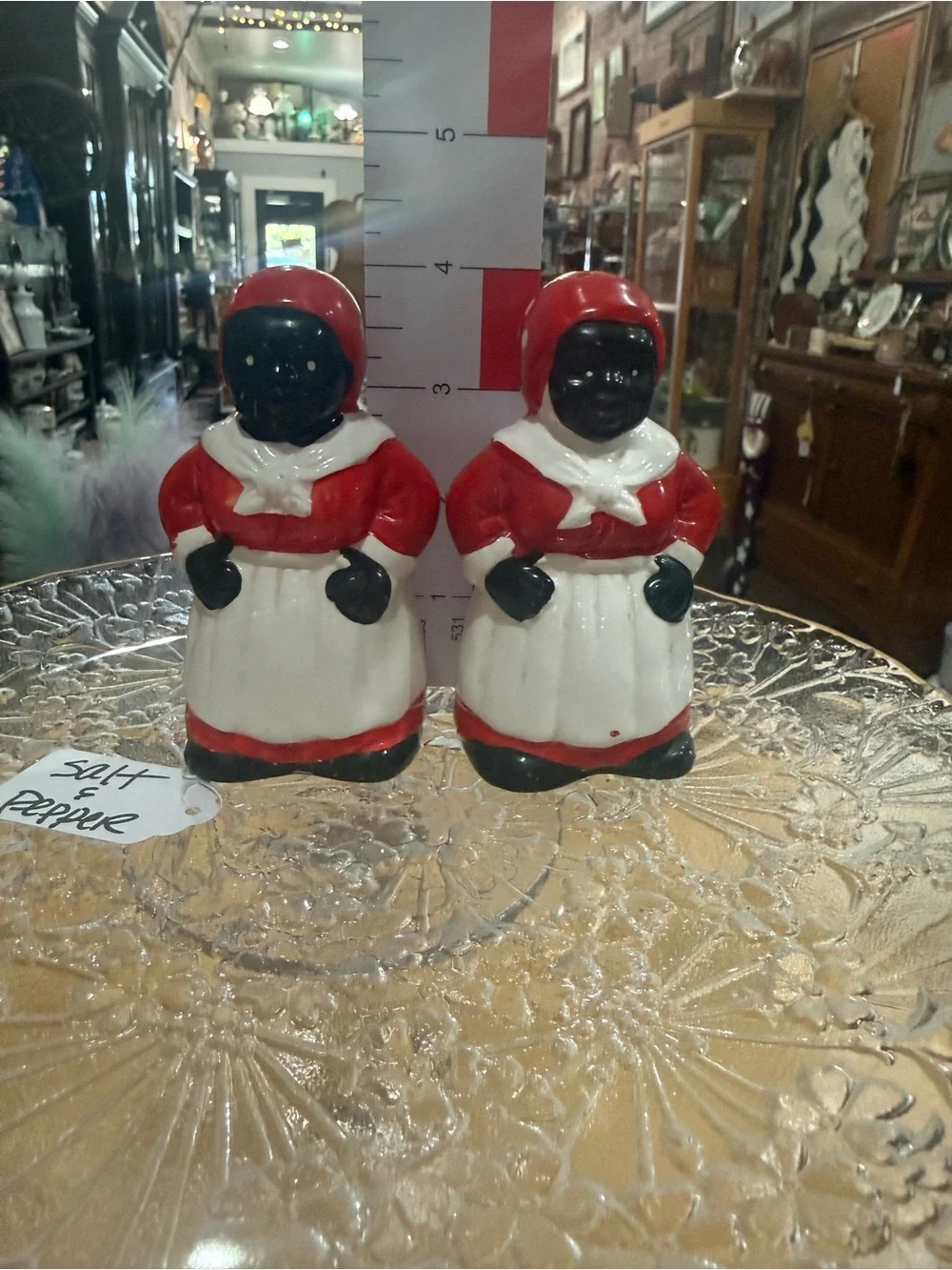 Vintage-Style Red and White Dress Lady Figurine Salt and Pepper Shakers